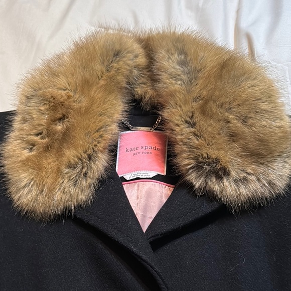 kate spade Jackets & Blazers - Kate Spade Black Coat with Fur Collar